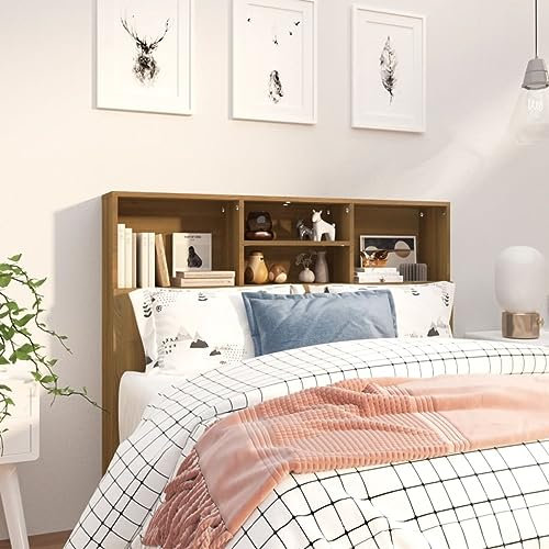 FIRBNUS Kopfteil mit Ablagen in Braun Eichen-Optik 120x19x103,5 cm - Bücherregal-Kopfteil aus Holzwerkstoff - Modernes Design mit Zusätzlichem Stauraum für Bücher und Zeitschriften