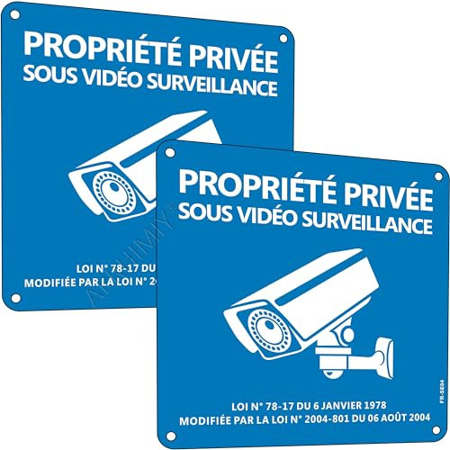 Panneau Propriété Privée Video Surveillance Aluminium Réfléchissant 15×15 cm, 2 Pièces Panneau Camera Surveillance Adhesif, Avec Trous Percés