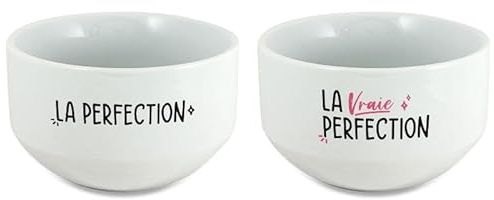 DECOHO - Pack de 2 bols modèle Perfection personnalisables avec Prénom - Cadeau personnalisé couple - Pour son/sa chéri(e) - Blanc
