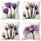 DILOXNSU Kissenbezug 50x50 4er Set Kissenbezüge Lila Tulpe Kunst Blume Dekokissen Modern Sofakissen Leinen Kissenhülle Deko Kissen Aesthetic Couchkissen für Sofa Wohnzimmer Zierkissen