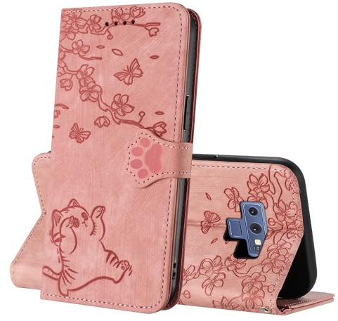 Netany Kompatibel mit Samsung Galaxy Note 9, Flip Protection Handyhülle, Mit Karten Steckfächern & Horizontale Standfunktion Magnetverschlüsse für Samsung Note 9 (Rosa)