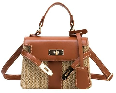 EALLEN Strohtasche,Strandtasche Mode Rattan Frauen Umhängetaschen Designer Handtaschen Gewebte Umhängetasche Sommer Strand Stroh Tasche Dame Kleine Geldbörsen (Color : Brown A)