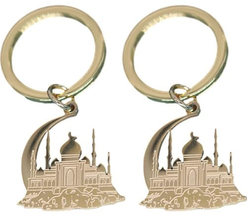 Porte-clés Pendentif Mosquée avec Croissant pour Femmes Hommes, Bijoux Musulmans, À Mode, en Acier Inoxydable, Islamique, Cadeau
