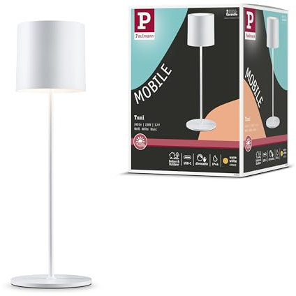 Paulmann 76999 LED Akkutischleuchte Tuni IP44 2700K Weiß matt Mobile Tischleuchte dimmbar 2,8W USBC
