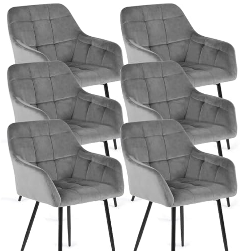 Higliocas Stühle Esszimmer 6er Set Küchenstühle: Samt Esstisch Stühle Polsterstuhl Moderne mit Armlehnen und Metallbeinen - Bequemer Gepolstert Esszimmerstühle (Grau-6)