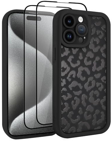 UZEUZA Compatible with iPhone 15 Pro Max Case, Cheetah Print Shockproof Soft TPU Protective Case for Women Girls, Slim Anti Scratch Leopard Case for iPhone 15 Pro Max 6.7 Inch,Black