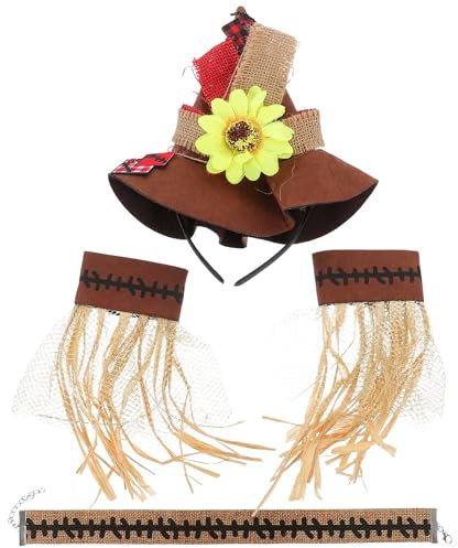 AOKWAWALIY 4Pcs Scarecrow Halloween Costume Set - Raffia Scarecrow Straw Kit, Straw Necklace & Wristband for Halloween Carnival & Cosplay