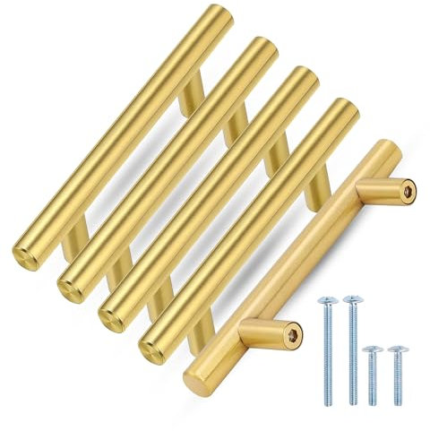GULINO Tiradores Cocina Dorados Acero Inoxidable con Tornillos, Tiradores dorados, Tiradores Armarios, Tiradores de cocina, Tirador Armario, Tiradores Dorado (15, Distancia del Agujero: 128mm)