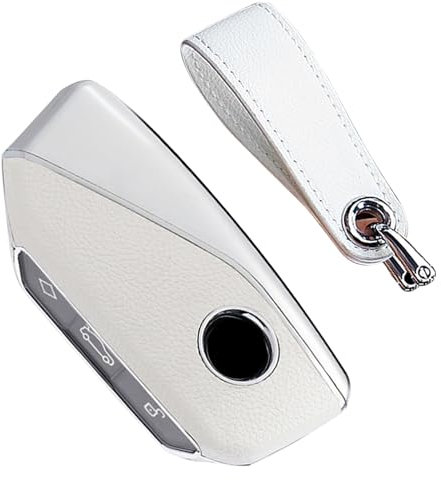 TECART Intelligent Schlüsselanhänger Abdeckung für BMW X1 X5 X6 X7 G05 G18 IX I4 I7 3 5 7 Serie G81 G60 G70 F96 G06 G05 G18 Autoschlüsselhalter Schutzhülle Leder PC schlüsselschutz A Weiß