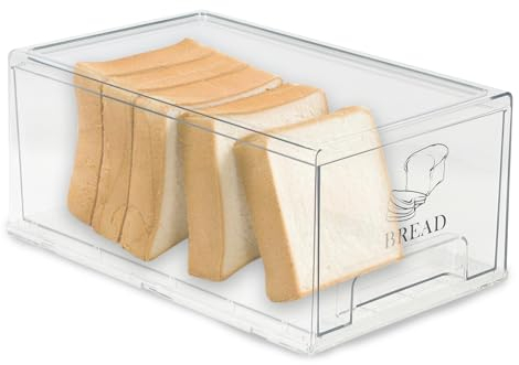 Gzsekken Bread Bin, Plastic Bread Container Kitchen Food Storage Bin with Drawer Tray Large Sandwich Holder Bread Storage Container for Kitchen Counter Bread Keeper for Homemade Bread,BPA Free