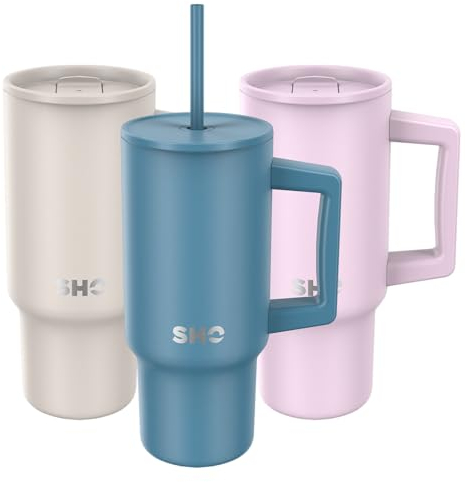 SHO XL Tumbler - Insulated Stainless Steel Reusable Water Bottle Iced Coffee Travel Mug with Handle, Straw Lid & Slider Lid - 900ml / 30 oz - Cold 24 Hours - Hot 12 Hours (Petrol, 900ml)