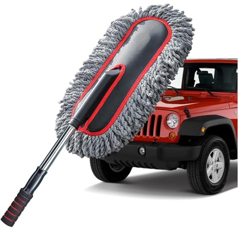 YeewayVeh Car Duster, Extendable Car Exterior Scratch-Free Cleaning Tool, Soft Microfiber Pollen & Dust Brush, Light Gray