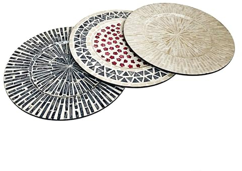 YY 3-Pack Pearl Decorative Charger Plates for Display, 13 Sea Shell Inlay Wood Charger Plates for Dining, Party, Modern Style Placemats for Dinner Plates