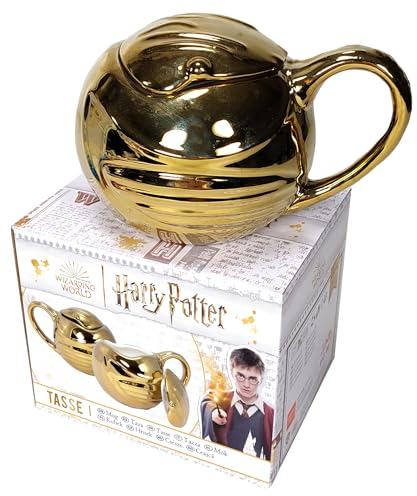 United Labels Harry Potter Mug in Gift Box - Golden Snitch Quidditch Coffee Mug Ceramic Coffee Mug Gold 450 ml
