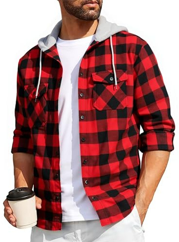 SwissWell Chemise Homme à Carreaux Flanelle Chemise Bûcheron Homme Surchemise Manches Longues Capuche Bouton Chemise Décontractée