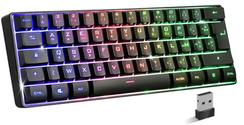 Elite K50: Gaming-Tastatur, leise, kabellos, RGB-Hintergrundbeleuchtung, 60 % TKL Gaming-Tastatur, Azerty, wiederaufladbar mit Bluetooth/2,4 G/Typ-C, 62 Tasten, Anti-Ghosting, für PC/Windows/Mac