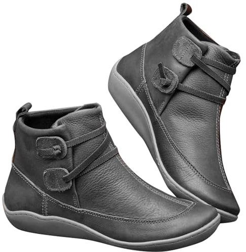 Generico Stivali Biker Donna Invernali Anfibi Donna Lucido Stivaletti Vintage da Donna Scarpe di Supporto per da Donna con Stivaletti Piatti con Cerniera Stivaletti Estivi Bassi Donna (Grey, 38)