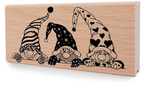 NEWSTAMPS Stempel Die 3 Wichtel Motivstempel aus Holz & Gummi zum Karten und Geschenke basteln, Holzstempel für Weihnachten, Weihnachtskarte, Advent, Scrapbook, Textilstempel, Deko, Freunde
