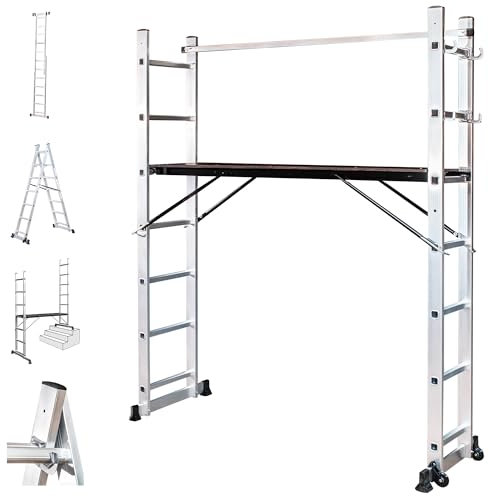 Andamio rodante SCAFFOLDAX2X7, andamio de jardín y plegable multifunción 4 en 1, escala 2 planos, H max Trabajo 4,74 m, garantía de 5 años, Hostrom