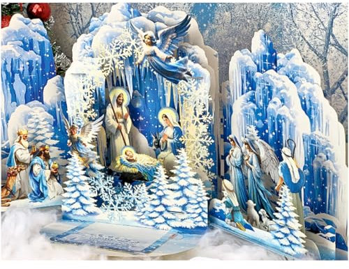 Weihnachtskarten, religiöse Weihnachtskarten, 3D-Pop-Up-Weihnachtskarten mit Umschlag für Urlaub, Krippenszene, Engel, Jesus Christus, Heilige Familie, Weihnachtsgeschenke, Schneeflocken, christliche