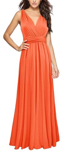 biJerou Robe élégante convertible multidirectionnelle pour demoiselle d'honneur - Robe d'invité de mariage pour femme - S XL, Orange, S