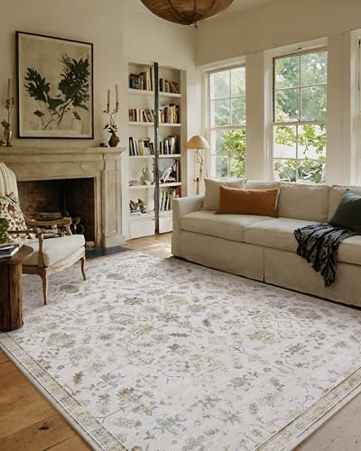 COLOR&GEOMETRY 122x183cm Dünne Weiche Maschine Waschbare Klein Orientalische Bereich Teppiche, Niedrige Stapel Vintage Teppich mit Rutschfesten TPE-Rücklage für Schlafzimmer, Wohnzimmer, Elfenbein