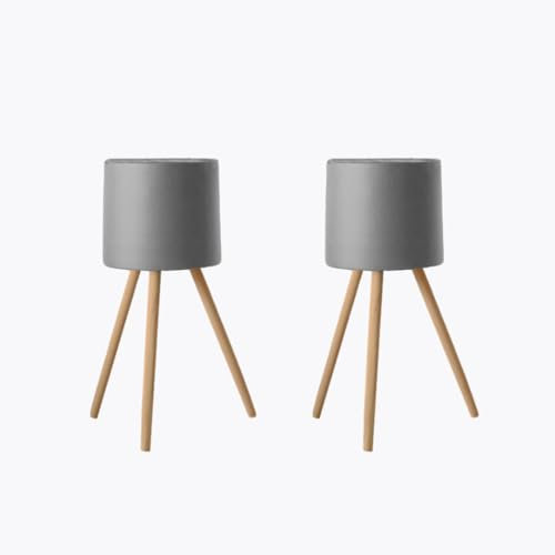 evym Lot de 2 cache-pots de 20 cm de diamètre avec pieds en bois de style scandinave pour l'intérieur et l'extérieur - Pot de fleurs en fer avec pieds intégrés - Jardinière dans des couleurs tendance
