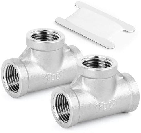 TAISHER 2 pezzi raccordi a T in acciaio inox, 1 x 1 x 1 BSP raccordi per tubi femmina, per acqua, olio, aria e gas