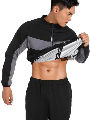 LAZAWG Sauna Suit for Men Long Sleeve Sauna Shirt Zipper Sweat Suit Sauna Jackets