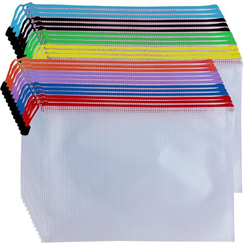 Plastic Wallets A4 Zip Folder - 24 PCS Zip Lock Bags Mesh Document Wallet Zipper Extra Thick Zip Bags for Home School Office Supplies, 8 Colors