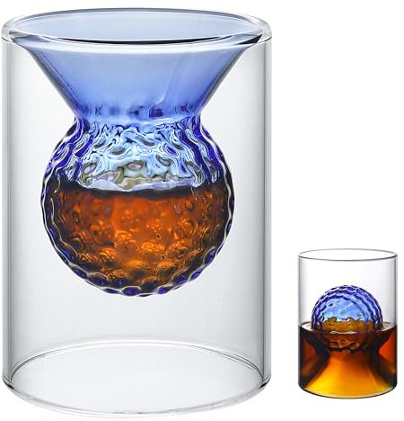 Albefer Golf Gifts for Mens Golfers, 50ML/160ML Dual Purpose Whiskey Glasses with Golf Ball Shape Embedded Unique Rum Glass Wine Glasses Drinking Tumbler for Home Bar Party Game Birthday Gifts