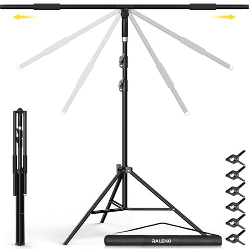 RaLeno Support de Fond en Forme de T, 2.6 x 2 m Kit trépied Portable réglable, Aucun Montage nécessaire, avec 6 Pinces à Ressort, Sac de Transport pour décoration de fête, Photographie en Studio