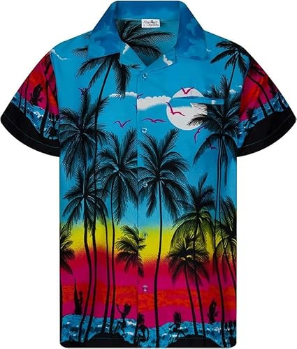 King Kameha Funky Hawaii-Hemd, Herren, Kurzarm, Beach, Türkis, 8XL