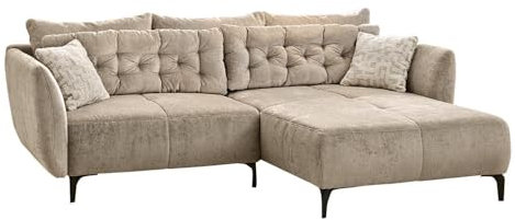 Generisch Ecksofa - 251 x 186 cm - Beige - Chenille - mit Kissen