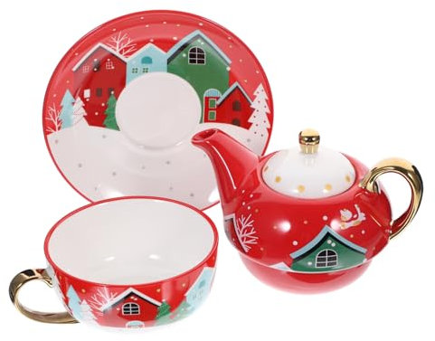 Cabilock 1 Ensemble Théière Céramique Tasse Thème de Noël pour Décoratif Fonctionnel