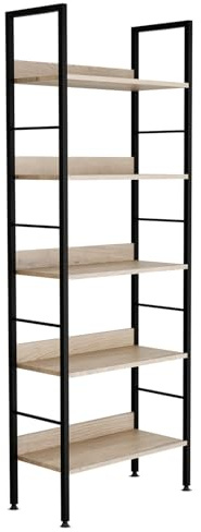 BELOFAY Book Shelf Floorstanding 5-Tier Wooden Shelving Unit with Steel Frame, Space-Saving Modern Oak Medium Book Case for Office, Study, and Living Room