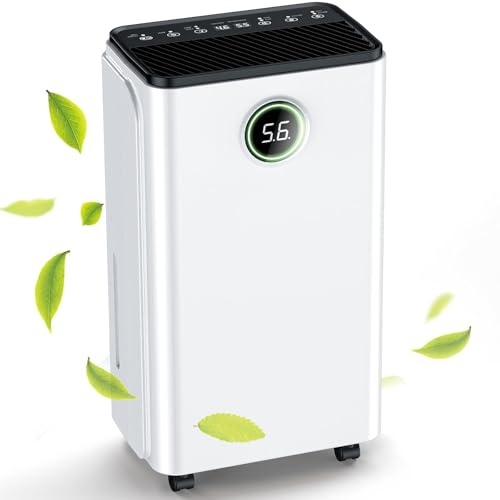 Smart Dehumidifier 12L/Day Dehumidify/Laundry Dry with 2L Water Tank & Drainage Hose Real-Time Digital Humidity Display & Control ChildlockSleep Mode24H Timer3 Color Light Wardrobe Bath