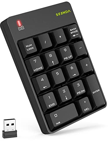 Seenda Wireless Number Pad, 2.4GHz Numpad with USB Receiver, 18-Key, Black | Portable Number Keypad, Keyboard Extensions, Numeric Keypad for Laptop Notebook PC Desktop Computer
