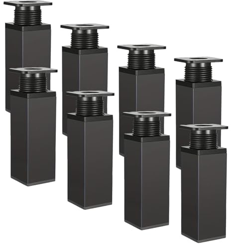 Calenxy Lot de 8 pieds de meubles réglables de 6 cm de haut - En métal noir - Réglable en hauteur - Charge lourde : 30 kg - Pieds pour meubles, armoire avec vis pour canapé, bureau, armoire TV