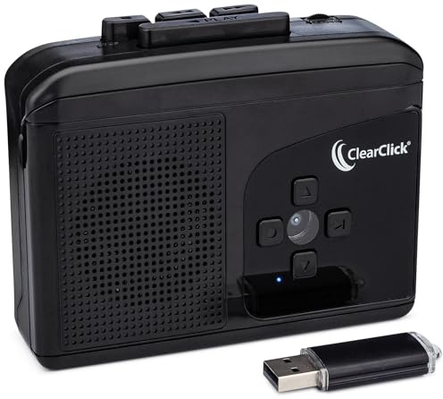 ClearClick Cassette cassette vers USB 2.0 (deuxième génération) – Convertissez des cassettes en fichiers audio MP3 numériques sur clé USB – Fonction de séparation de fichiers – Installation