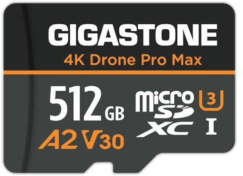 【Récupération de données 5ans】GIGASTONE Carte Micro SD 512 Go, 4K Drone Pro Max, A2 V30 pour Drone DJI ou Caméra d’Action, Gopro, Vidéo 4K UHD, R/W 150/120 Mo/s, UHS-I U3 C10 Classe 10 avec Adaptateur