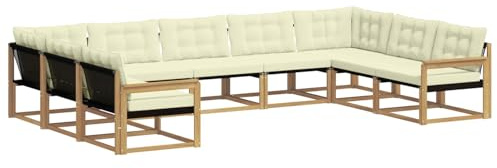vidaXL Outdoor-Sofagarnitur mit Kissen 9 pcs Weiß und Creme, Garten Lounge, Moderne Outdoor-Couch, witterungsbeständiger Sitzbereich, bequem für die Terrasse