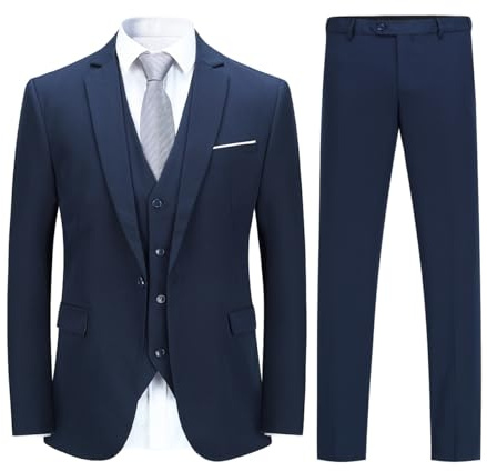 YOUTHUP Mens 3 Piece Suit 1 Button Slim Fit Tuxedo Blazer Waistcoat Pants | Solid color 3-piece tuxedo suit, Versatile for business wedding interview and parties