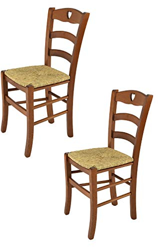 t m c s Tommychairs - Set 2 chaises Cuore pour Cuisine, Bar et Salle à Manger, Robuste Structure en Bois de hêtre peindré en Couleur Noyer Clair et Assise en Paille