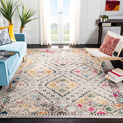 SAFAVIEH Boho Teppich für Wohnzimmer, Esszimmer, Schlafzimmer - Madison Collection, Kurzer Flor, Grau und Gelb, 160 X 229 cm