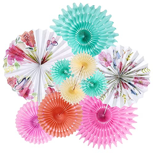 SUNBEAUTY Paper Fan Decorations, Mothers Day Decorations, Afternoon Tea Party Paper Decorations, Spring Tissue Origami Rainbow Paper Fans for Tea Party Birthday Baby Shower Wedding Spring Decor 10pcs