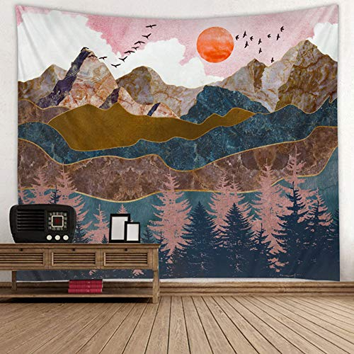 BOYOUTH Wandteppich mit Naturlandschaft, abstrakter Waldbaum, Berg- und Sonnenuntergangsmuster, Digitaldruck, Wandbild, Strandtuch, 150 x 100 cm