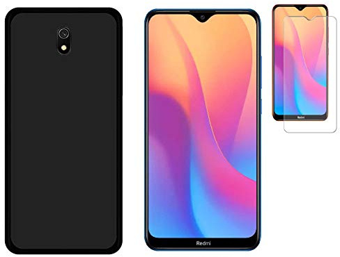 TD24H Funda para Xiaomi Redmi 8A (6.22) Negra TPU Silicona + Protector Pantalla 9H