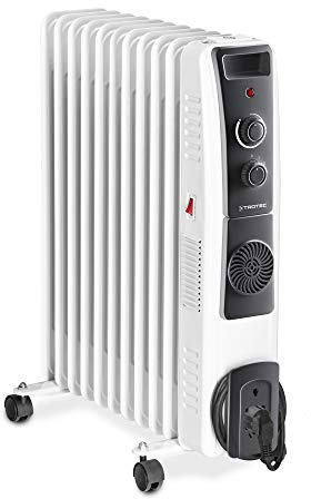 TROTEC Radiador de Aceite TRH 23 E, 2.500 W, Termostato, Radiador, 11 Elementos, 3 Niveles 1.000 W, 1.500 W, 2.500 W, Silencioso, Blanco, Oficina, Hogar