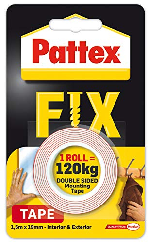 Self-adhesive tape Pattex Fix 120 kg, red, double-sided, 19 mm x 1.5 m/Bilaterales Band PATTEX FIX, 1,5m x 19mm, 120kg